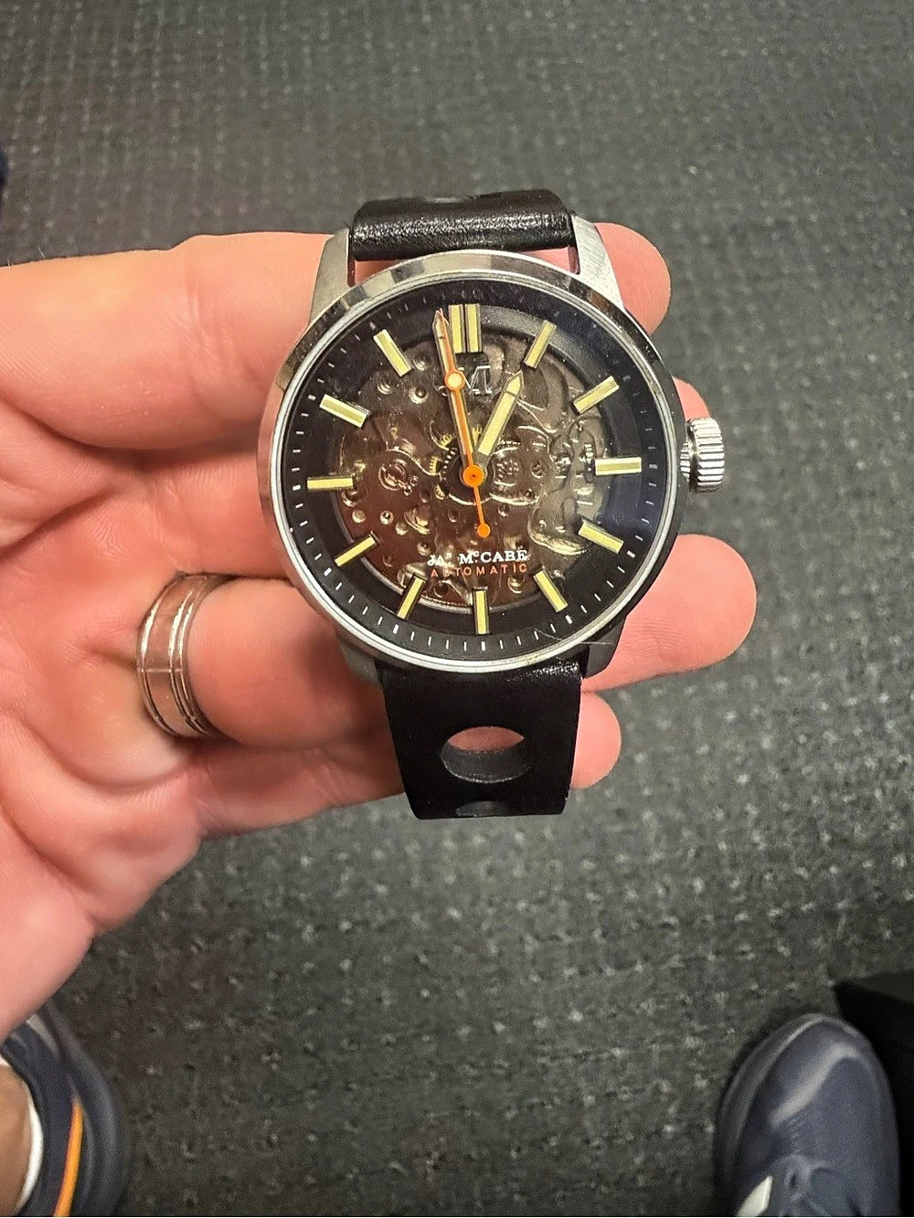 James McCabe Automatic Skeleton Watch Black & Silver Like New